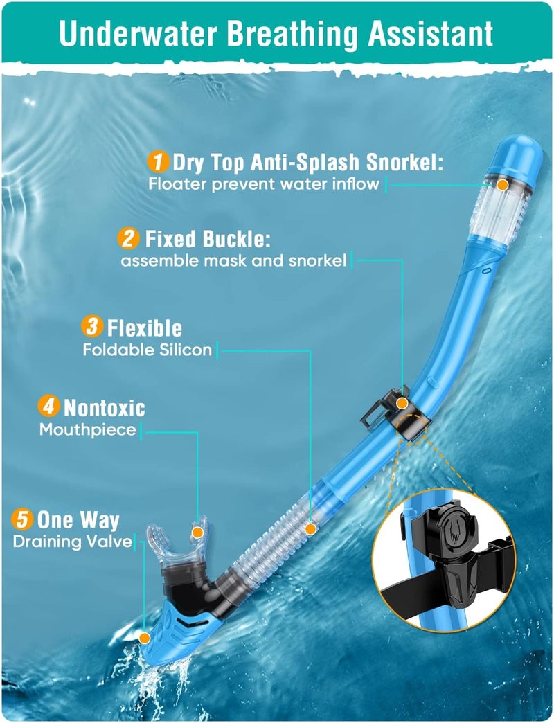 Seovediary Snorkel Set Adults Snorkeling Gear Anti-Fog Panoramic View Swim Mask Dry Top Snorkel Kit with Carry Bag for Snorkeling Scuba Diving Swimming Travel - Image 4